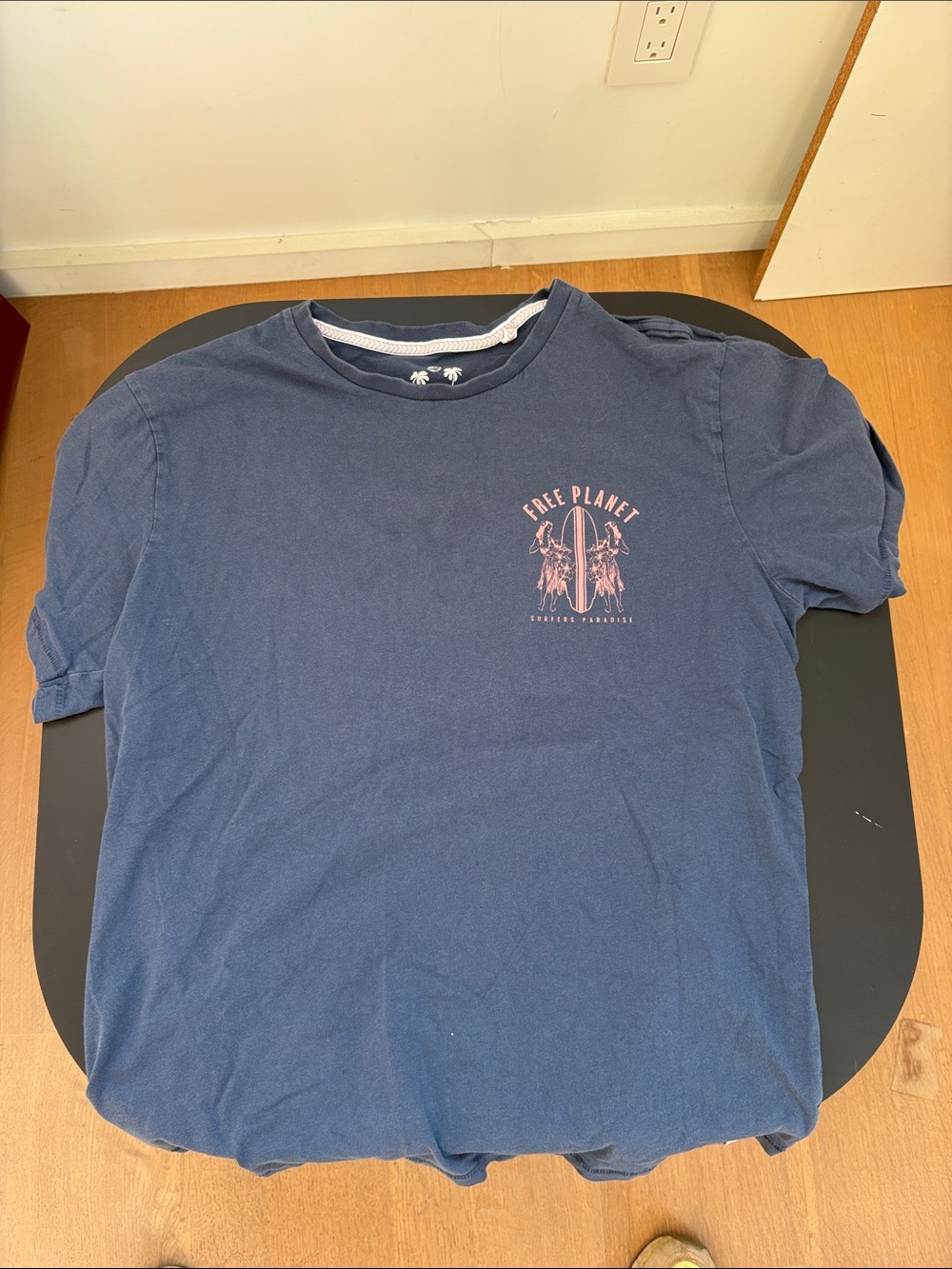 Free Planet Navy Tee with Pink Surf Graphic